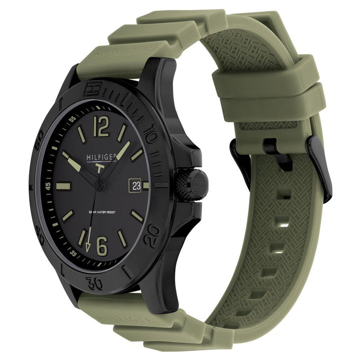 Tommy Hilfiger Quartz Analog Black Dial Green Silicone Strap Watch For Men-NTTH1791992