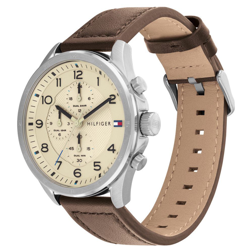 Tommy Hilfiger Quartz Multifunction Orange Dial Leather Strap Watch for Men TH1792003