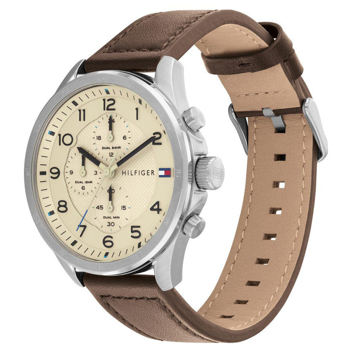 Tommy Hilfiger Quartz Multifunction Orange Dial Leather Strap Watch for Men TH1792003