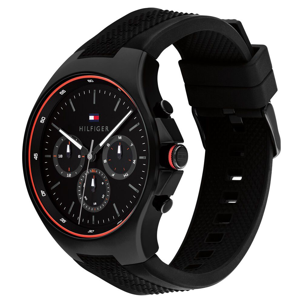 Tommy Hilfiger Black Dial Black Colour Silicone Strap Watch for Men-NTTH1792056