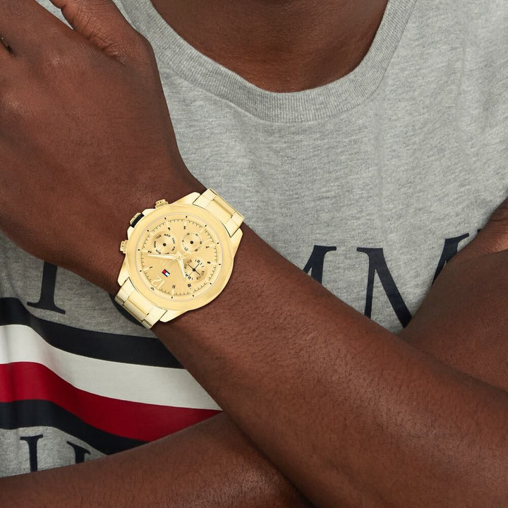 Tommy Hilfiger Gold Dial Golden Stainless Steel Strap Watch For Men