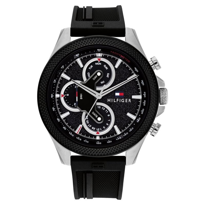 Tommy Hilfiger Quartz Multifunction Black Dial Silicone Strap Watch For Men