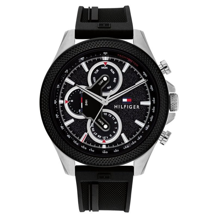 Tommy Hilfiger Quartz Multifunction Black Dial Silicone Strap Watch For Men