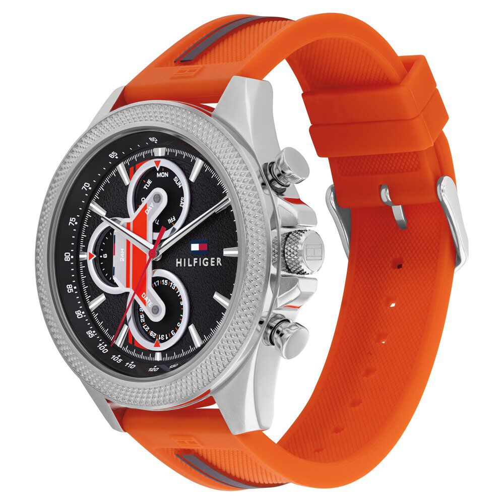 Tommy Hilfiger Quartz Multifunction Grey Dial Silicone Strap Watch For Men