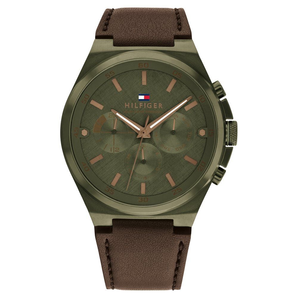 Tommy Hilfiger Quartz Multifunction Green dial Leather Strap Watch for Men