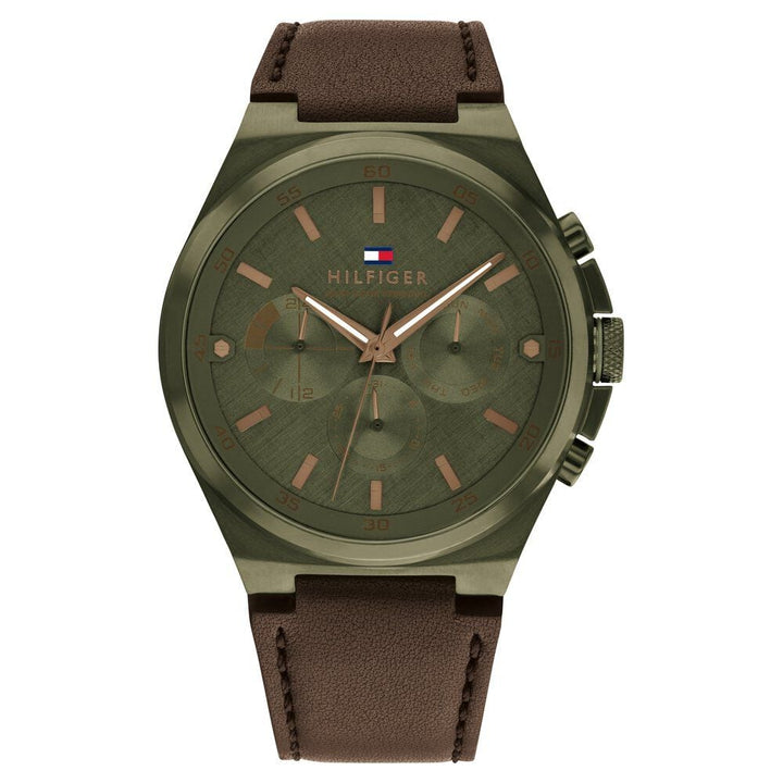 Tommy Hilfiger Quartz Multifunction Green dial Leather Strap Watch for Men