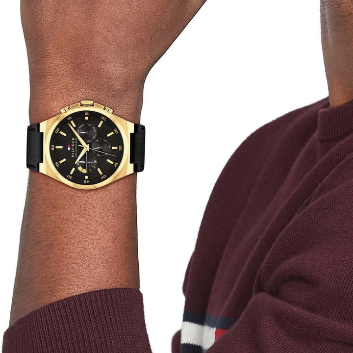 Tommy Hilfiger Quartz Multifunction Black dial Leather Strap Watch for Men TH1792086