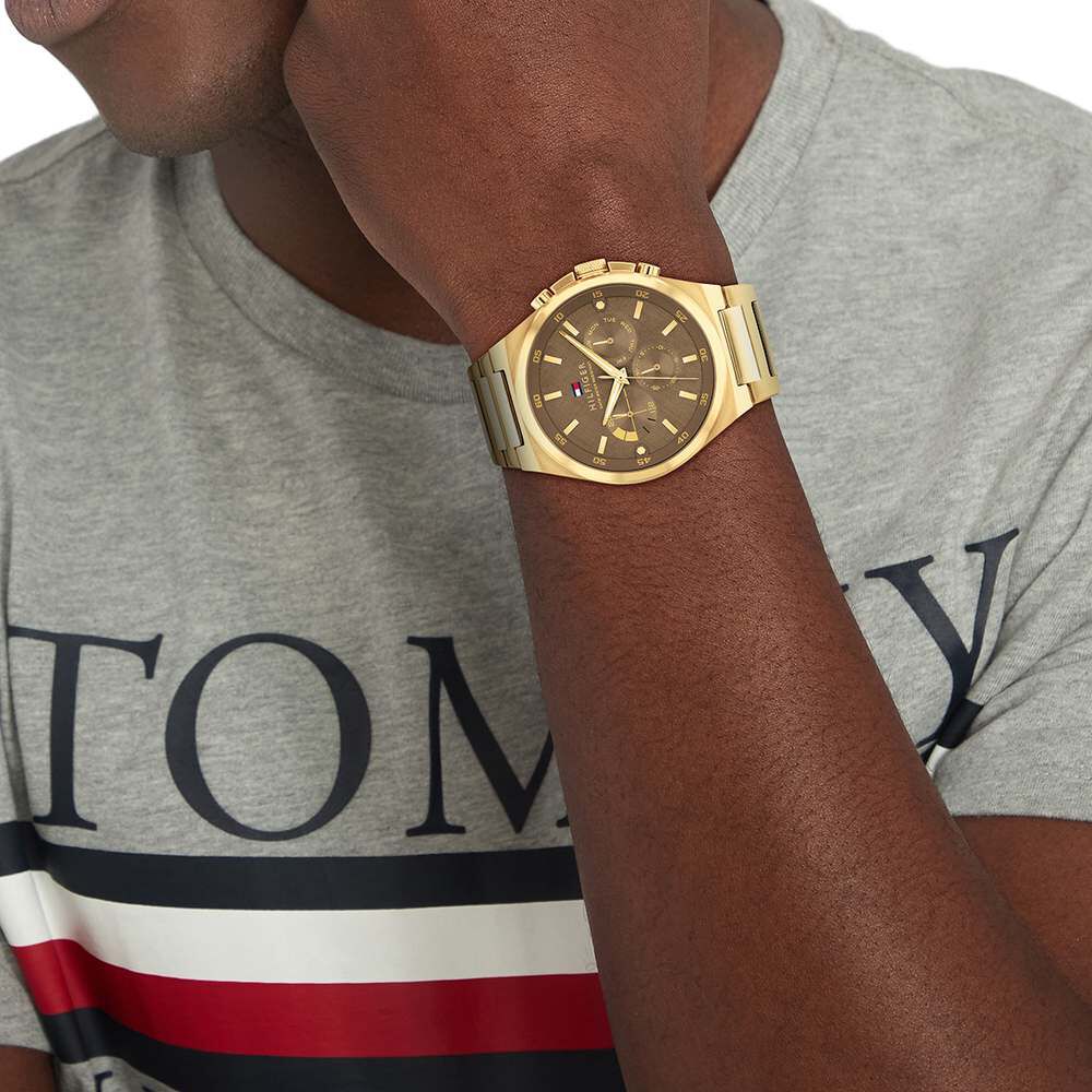 Tommy Hilfiger Quartz Multifunction Brown Dial Stainless Steel Strap Watch For Men