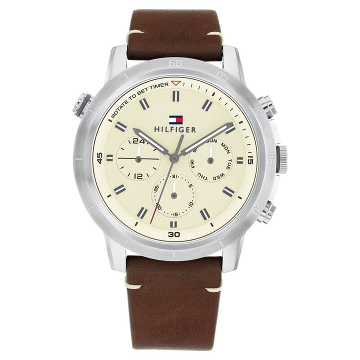 Tommy Hilfiger Quartz Multifunction Yellow Leather Strap For Men