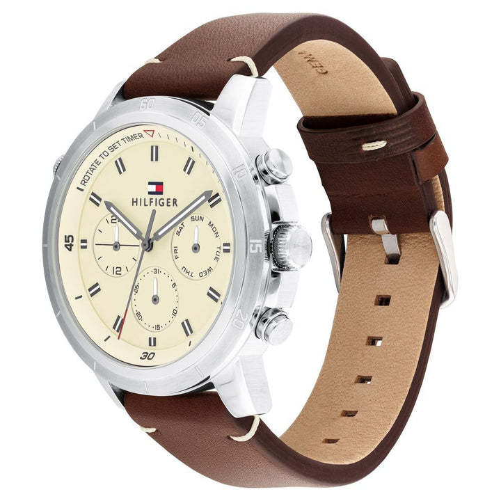 Tommy Hilfiger Quartz Multifunction Yellow Leather Strap for Men TH1792102