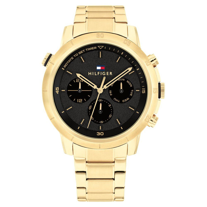 Tommy Hilfiger Multifunction Black Round Dial Golden Stainless Steel Strap Watch For Men-NTTH1792109