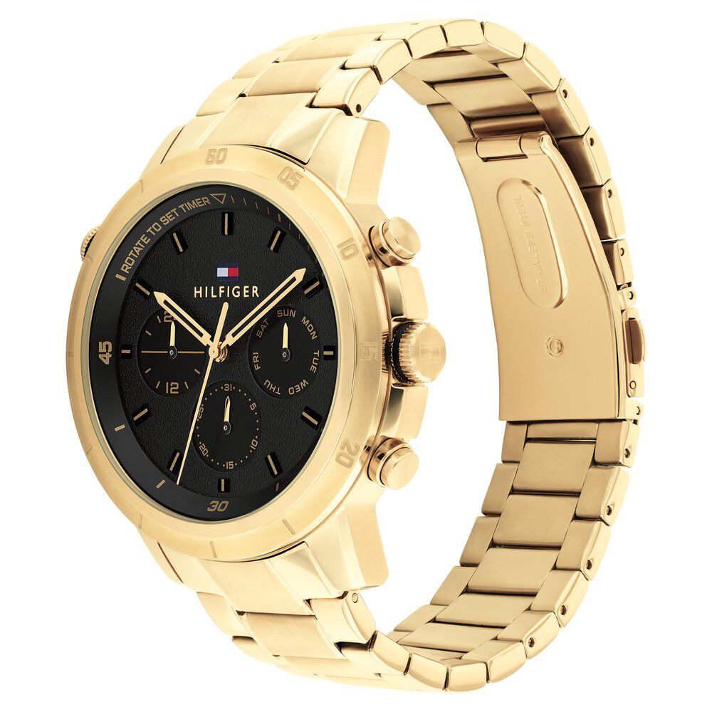 Tommy Hilfiger Multifunction Black Round Dial Golden Stainless Steel Strap Watch For Men-NTTH1792109