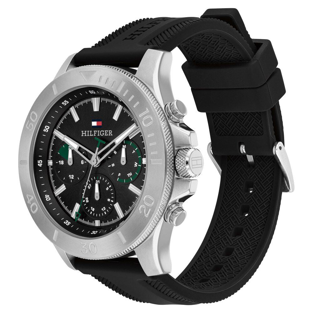 Tommy Hilfiger Quartz Multifunction Black Dial Black Silicone Strap Watch for Men TH1792111