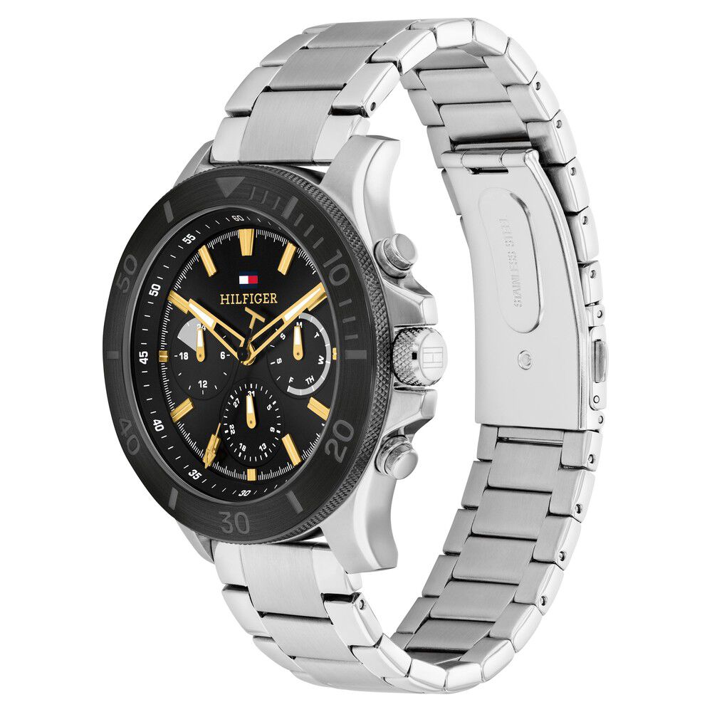 Tommy Hilfiger Quartz Multifunction Black Dial Silver Stainless Steel Strap Watch for Men-TH1792114W