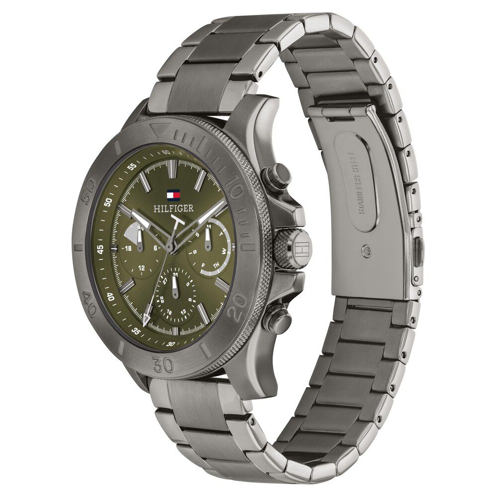 Tommy Hilfiger Quartz Multifunction Green Dial Grey Stainless Steel Strap Watch for Men-TH1792115W