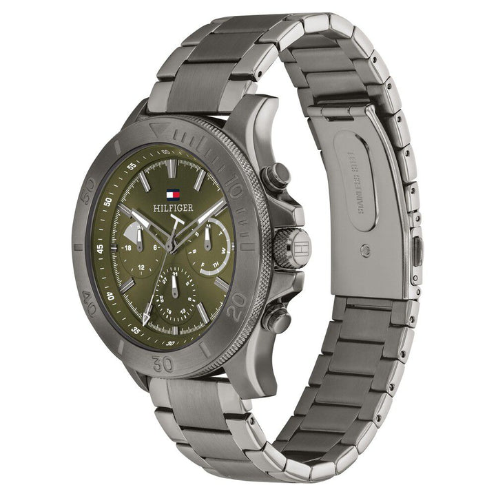 Tommy Hilfiger Quartz Multifunction Green Dial Grey Stainless Steel Strap Watch for Men-TH1792115W