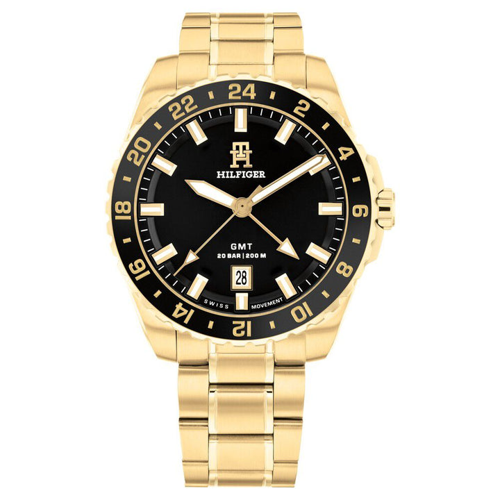 Tommy Hilfiger Analog with Date Black Dial Golden Color Stainless Steel Strap Watch For Men-TH1792133W