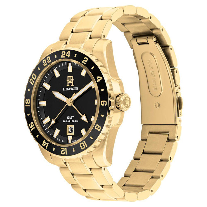 Tommy Hilfiger Analog with Date Black Dial Golden Color Stainless Steel Strap Watch For Men-TH1792133