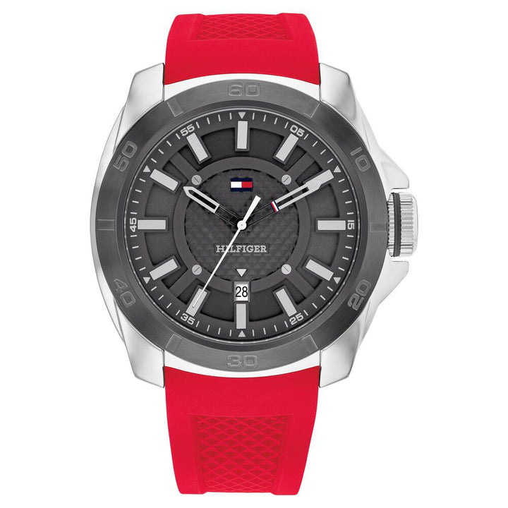 Tommy Hilfiger Quartz Analog with Date Grey Dial Red Silicone Strap Watch for Men-TH1792135W
