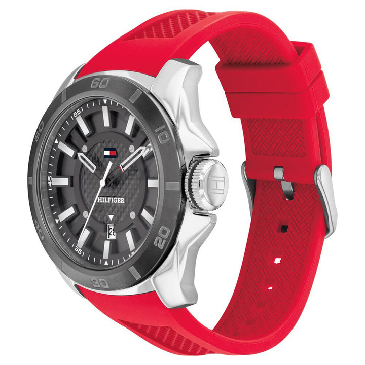 Tommy Hilfiger Quartz Analog with Date Grey Dial Red Silicone Strap Watch for Men-NTTH1792135