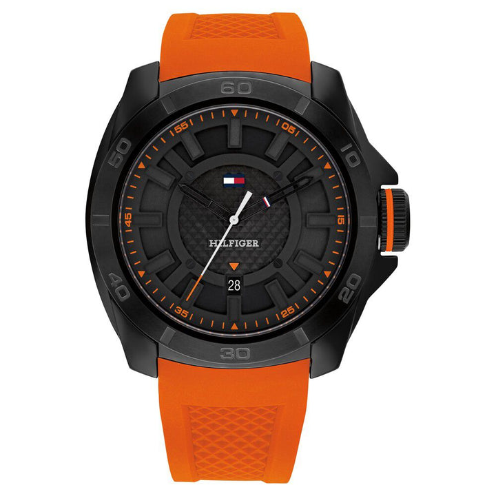 Tommy Hilfiger Quartz Analog Black Dial Orange Stainless Steel & Silicone Strap Watch for Men - The Watch Factory ®
