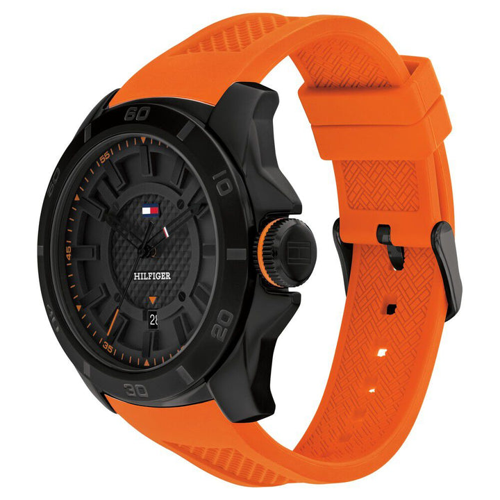 Tommy Hilfiger Quartz Analog Black Dial Orange Stainless Steel & Silicone Strap Watch for Men TH1792136