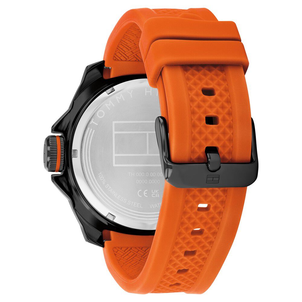 Tommy Hilfiger Quartz Analog Black Dial Orange Stainless Steel & Silicone Strap Watch for Men-NTTH1792136