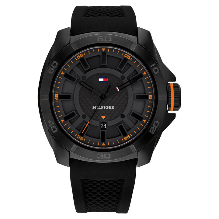 Tommy Hilfiger Quartz Analog with Date Black Dial Black Silicone Strap Watch for Men-TH1792137W