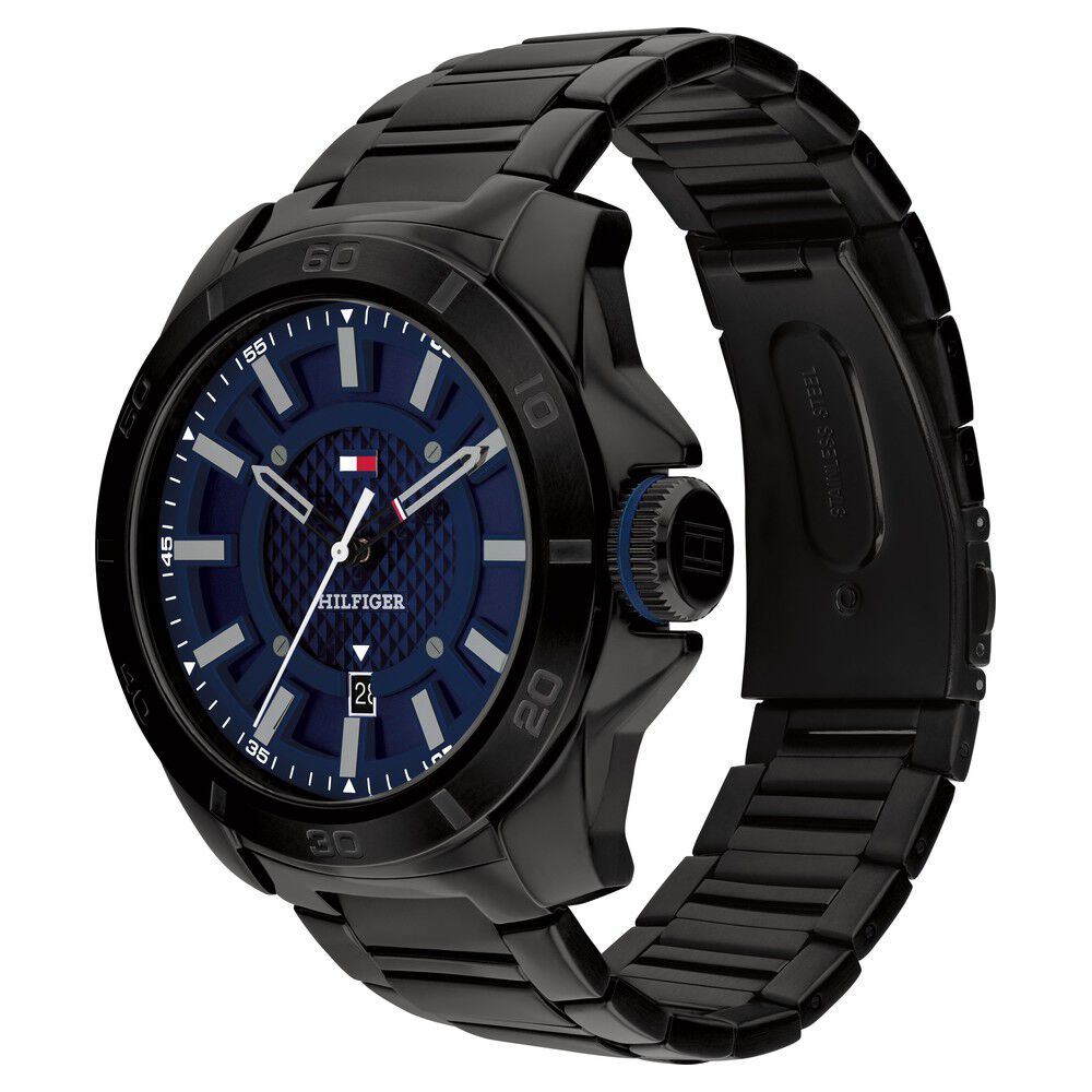 Tommy Hilfiger Quartz Analog with Date Blue Dial Black Stainless Steel Strap Watch for Men-NTTH1792139