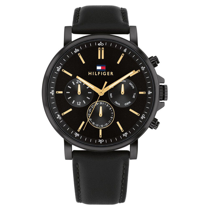 Tommy Hilfiger Quartz Multifunction Black Dial Black Leather Strap Watch for Men-TH1792144W