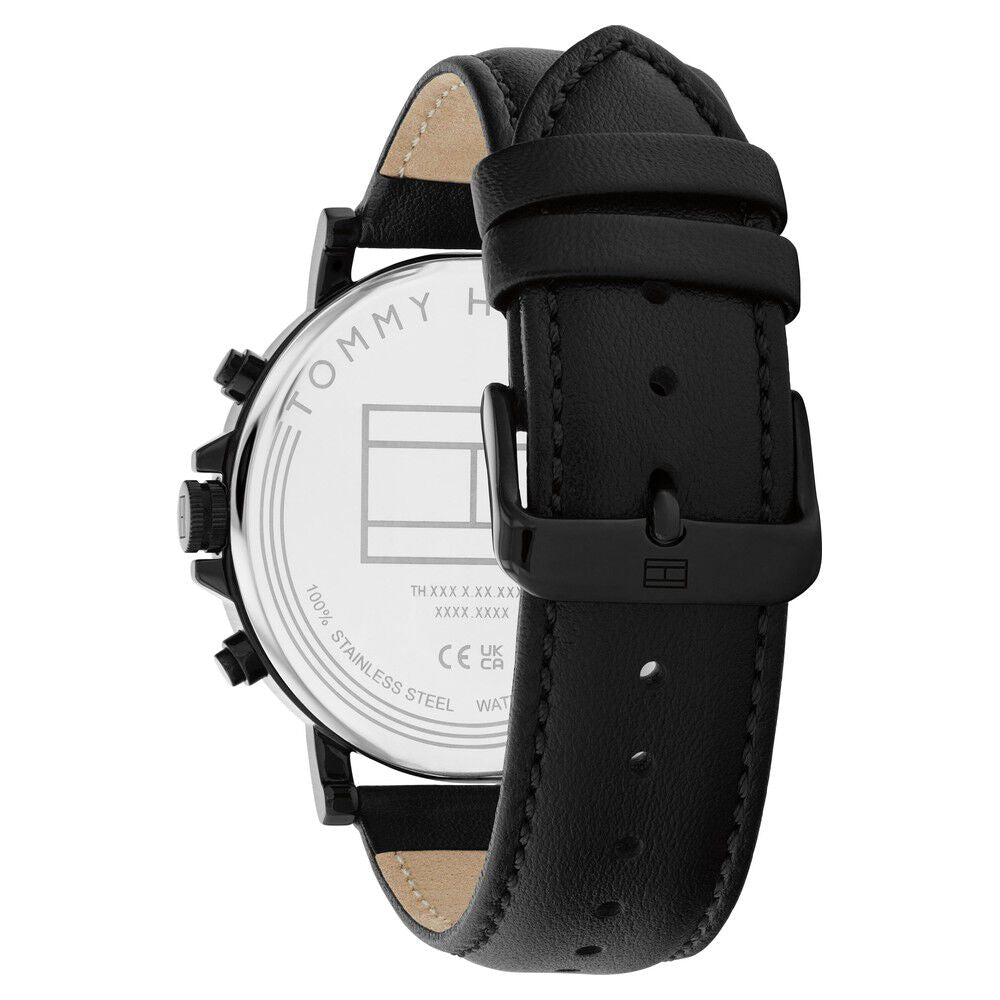 Tommy Hilfiger Quartz Multifunction Black Dial Black Leather Strap Watch for Men-TH1792144W