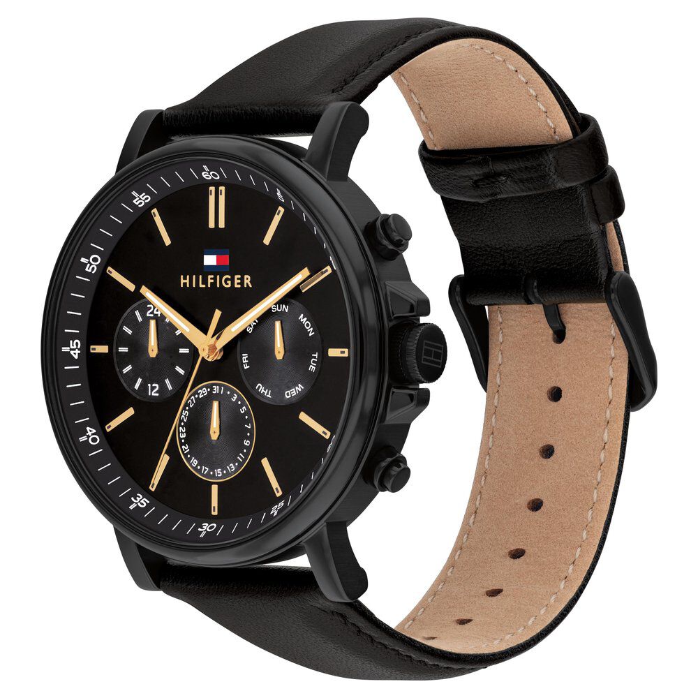 Tommy Hilfiger Quartz Multifunction Black Dial Black Leather Strap Watch for Men TH1792144