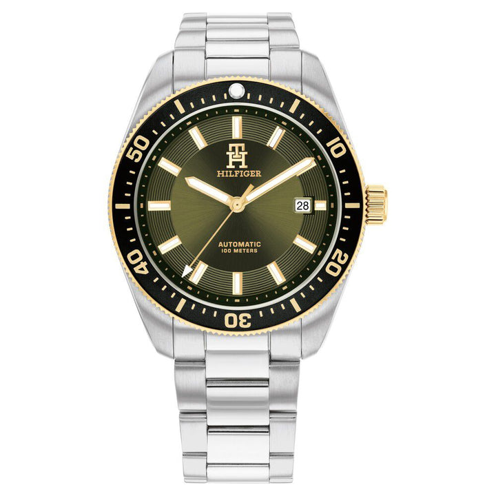 Tommy Hilfiger Automatic Green Dial Silver Color Stainless Steel Strap Watch For Men-TH1792155