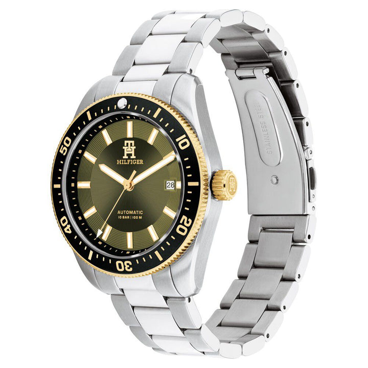 Tommy Hilfiger Automatic Green Dial Silver Color Stainless Steel Strap Watch For Men-TH1792155