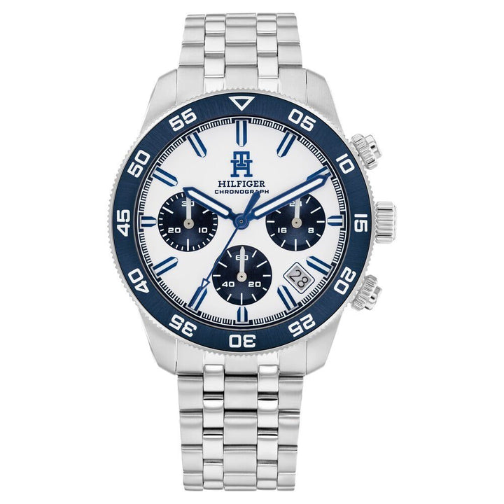 Tommy Hilfiger Chronograph White Dial Silver Color Stainless Steel Strap Watch For Men - The Watch Factory ®