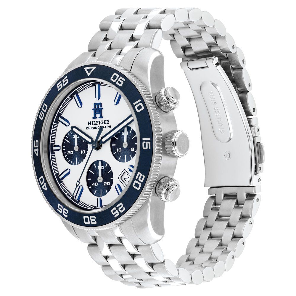 Tommy Hilfiger Chronograph White Dial Silver Color Stainless Steel Strap Watch For Men - The Watch Factory ®