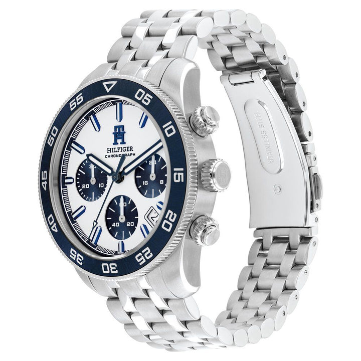 Tommy Hilfiger Chronograph White Dial Silver Color Stainless Steel Strap Watch For Men - The Watch Factory ®