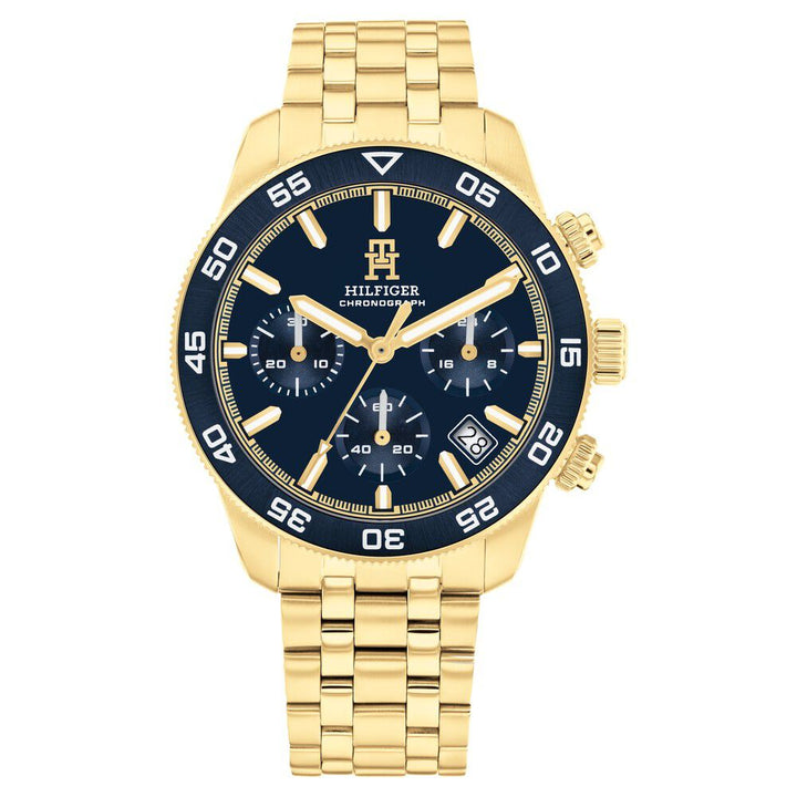 Tommy Hilfiger Chronograph Blue Dial Golden Color Stainless Steel Strap Watch For Men TH1792158