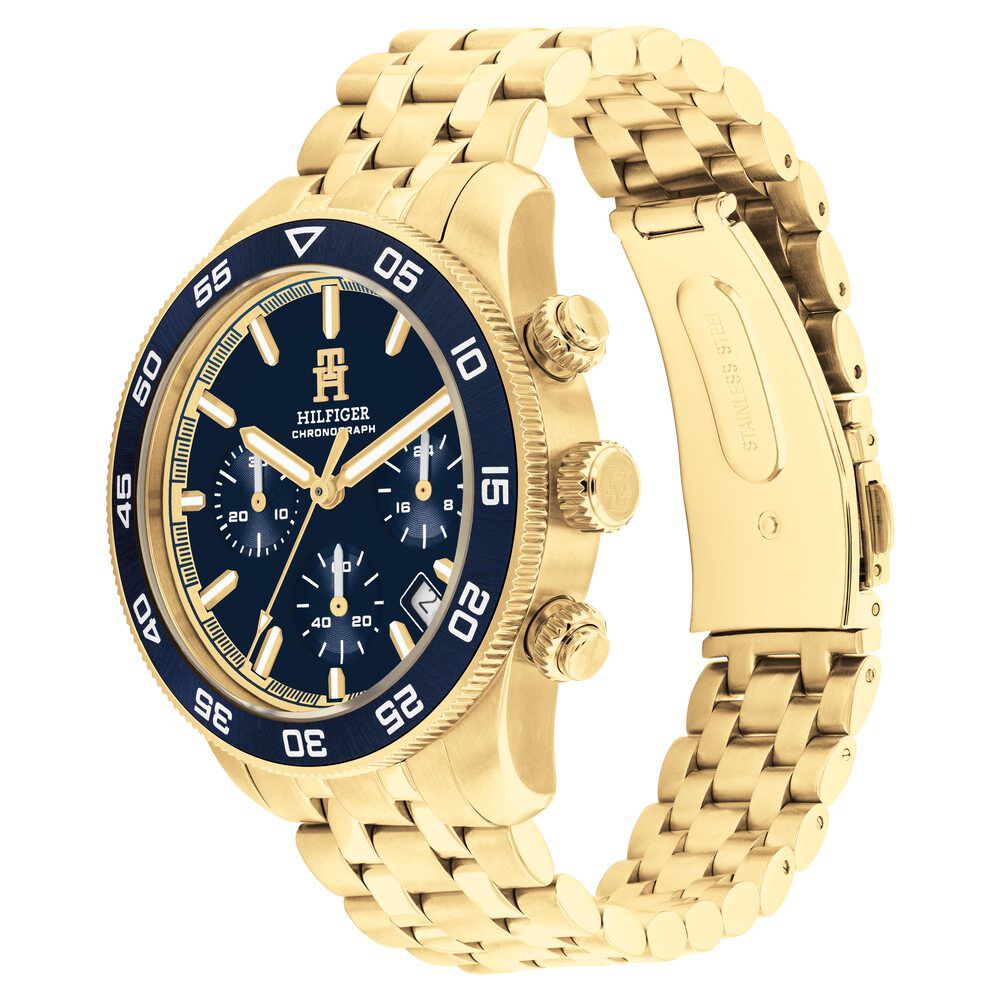 Tommy Hilfiger Chronograph Blue Dial Golden Color Stainless Steel Strap Watch For Men TH1792158