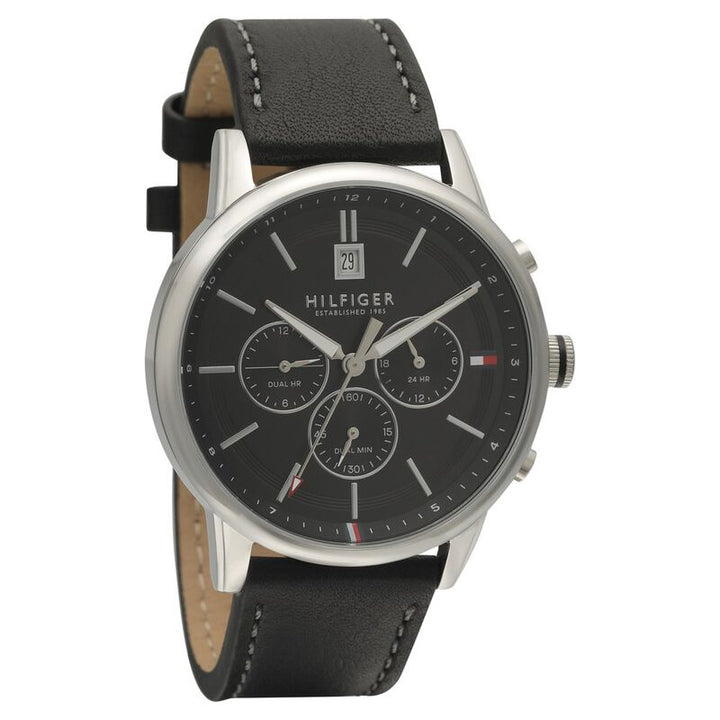 Tommy Hilfiger Quartz Chronograph Black Dial Leather Strap Watch For Men