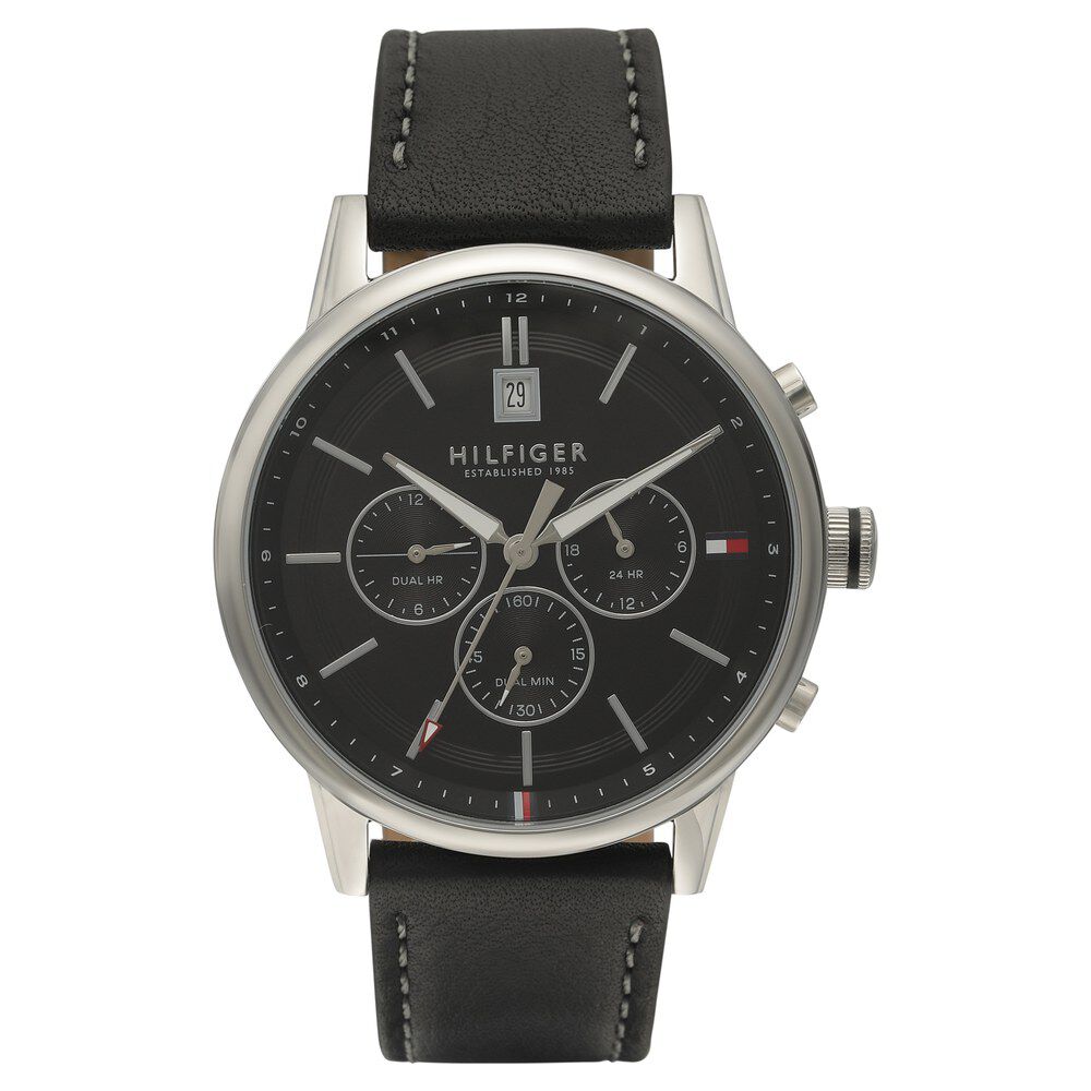Tommy Hilfiger Quartz Chronograph Black Dial Leather Strap Watch For Men