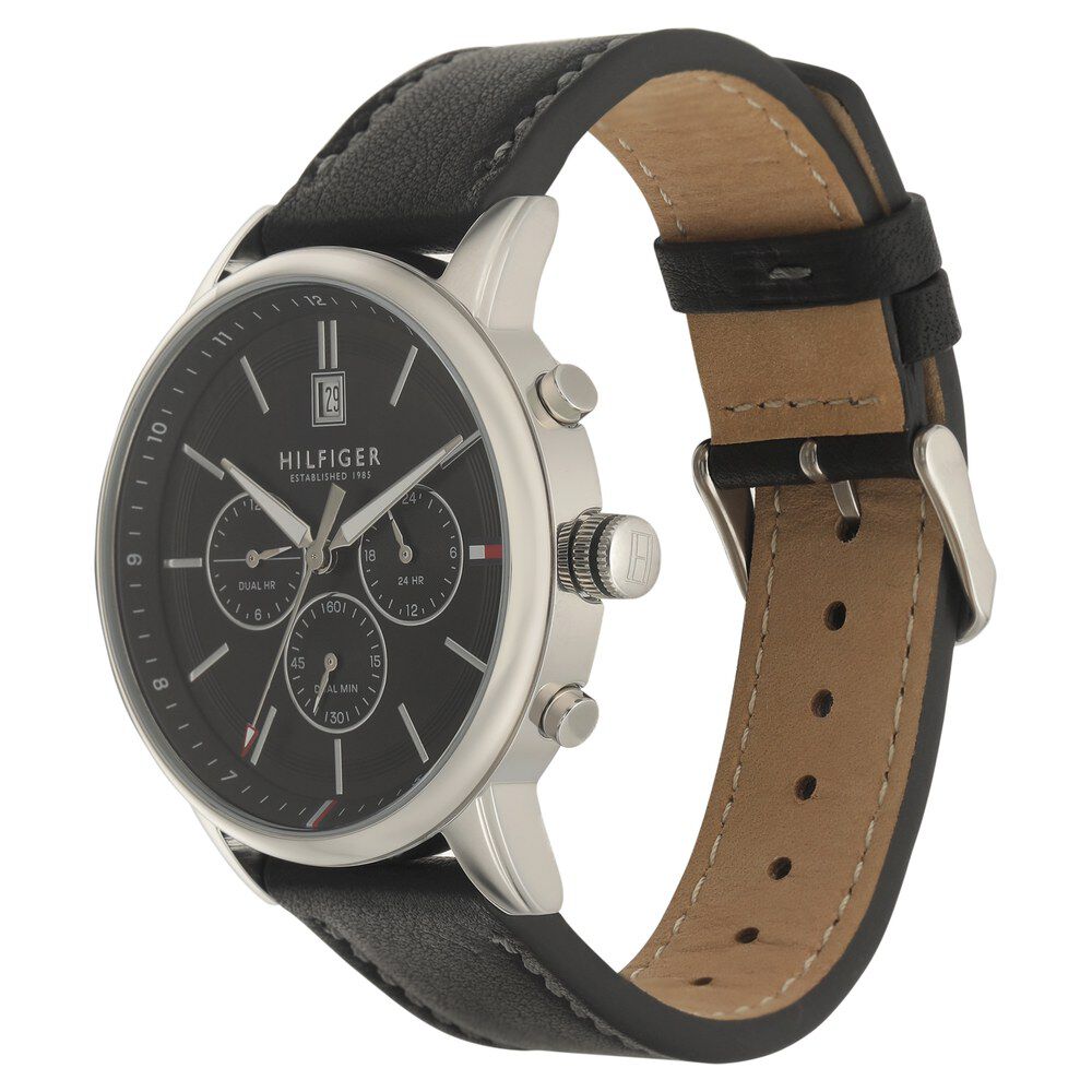 Tommy Hilfiger Quartz Chronograph Black Dial Leather Strap Watch For Men