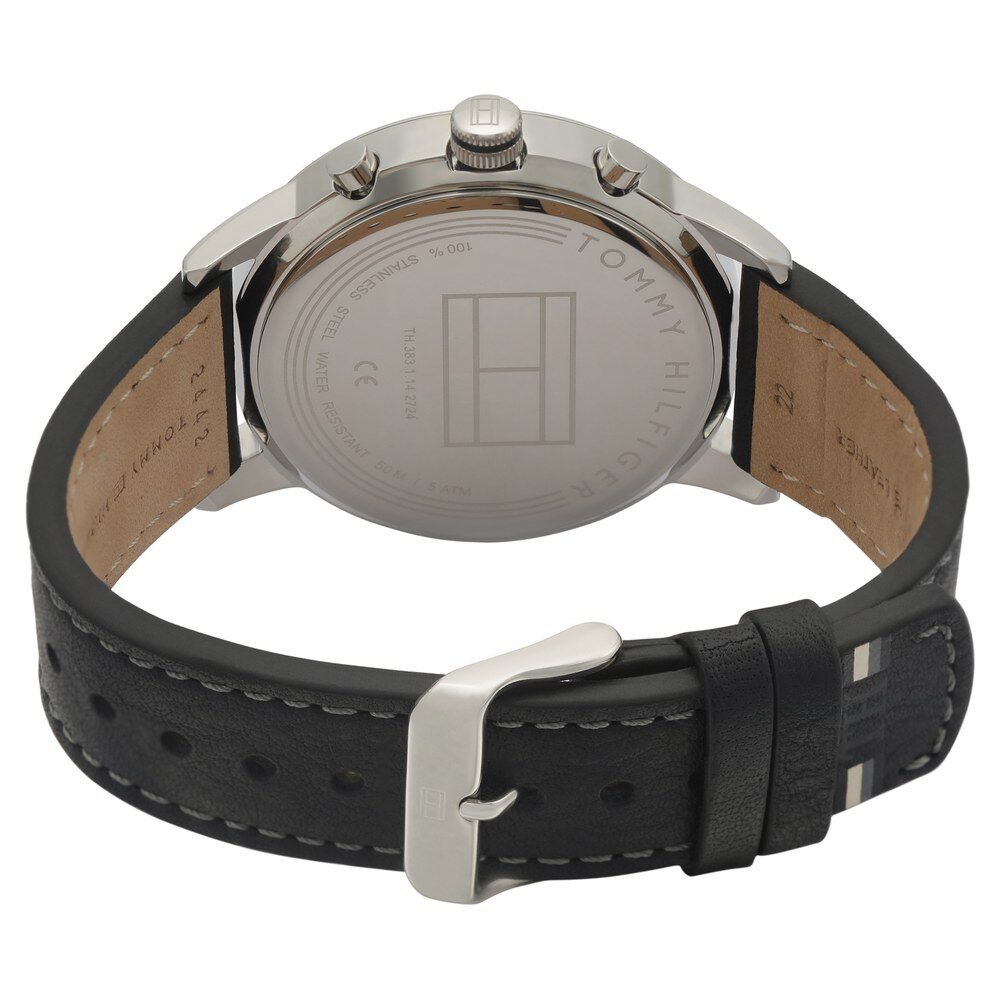 Tommy Hilfiger Quartz Chronograph Black Dial Leather Strap Watch For Men