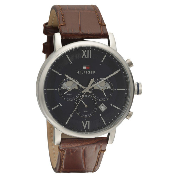 Tommy Hilfiger Quartz Chronograph Blue Dial Leather Strap Watch for Men-NCTH2770062W