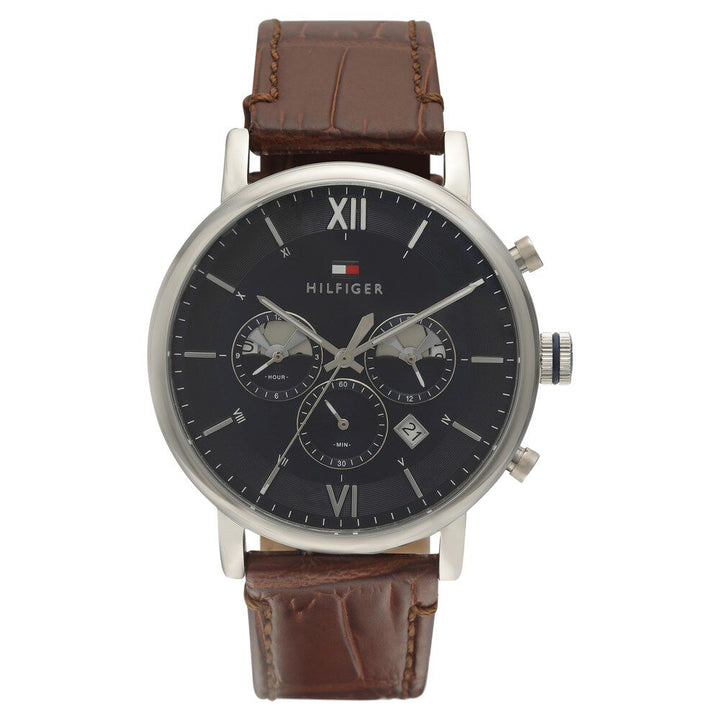 Tommy Hilfiger Quartz Chronograph Blue Dial Leather Strap Watch for Men-NCTH2770062W