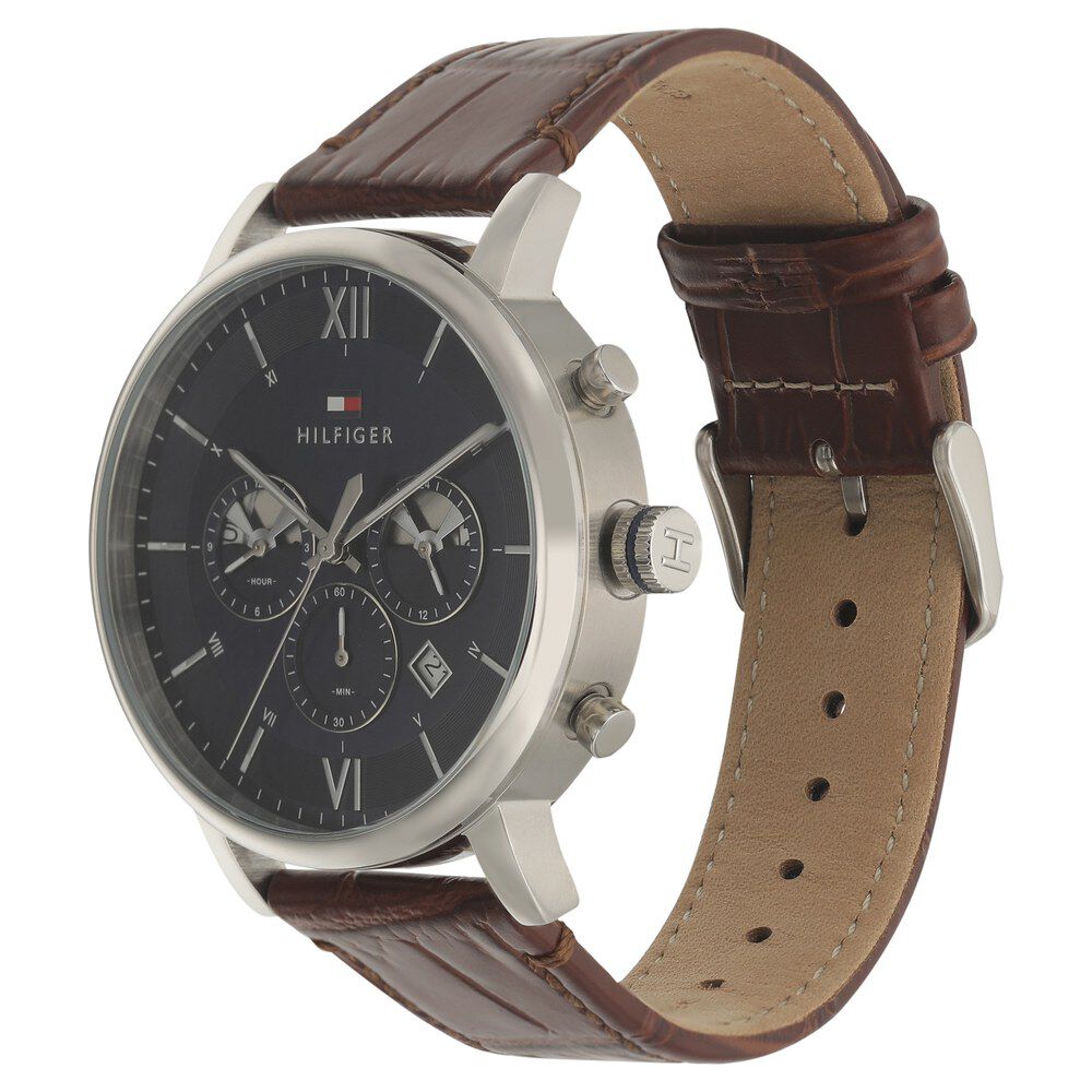 Tommy Hilfiger Quartz Chronograph Blue Dial Leather Strap Watch for Men-NCTH2770062W