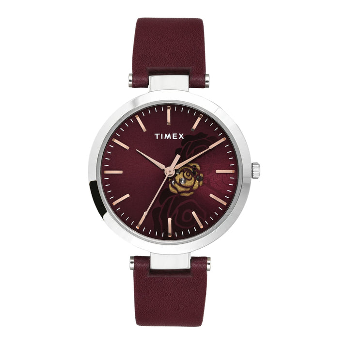 Timex Women Burgundy Round Analog Dial Watch- TW000X245