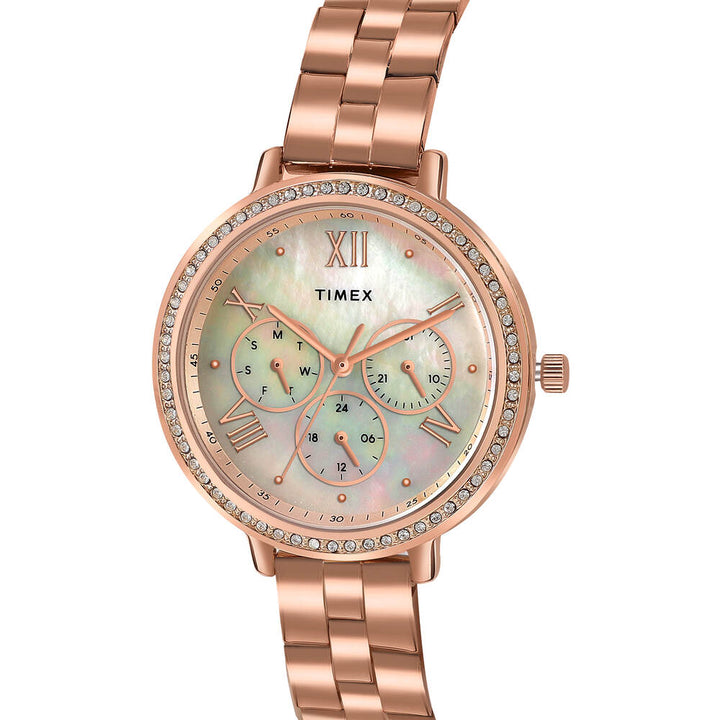 Timex Multifunction Analog Mother Of Pearl White Dial Women Watch - TW000Z504
