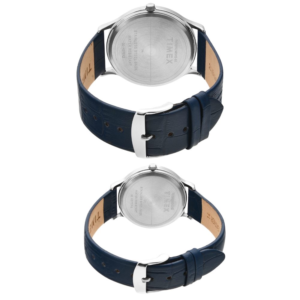Timex Pairs Silver Round Analog Brass Dial Watch- TW00PR298