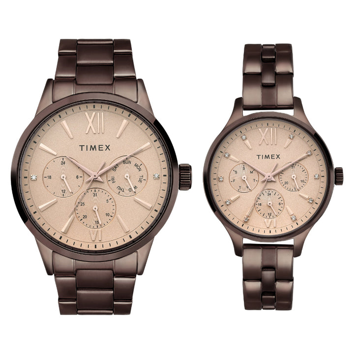 Timex Pairs Rose Gold Round Multifunction Dial Watch- TW00PR306